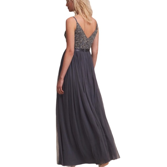 BHLDN / Anthropologie Avery 2 / XS Blue Sequins Beaded Bodice Tulle Formal Gown - Picture 2 of 4